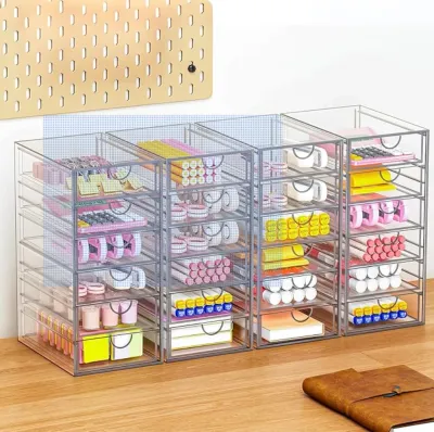 Acrylic Makeup Organizer with 19 Drawers, 4 Pack Clear Storage Drawers, Bathroom Makeup Organizer for Palettes, Cosmetic, and Beauty Supplies,Ideal for Vanity, Cabinet,Desk Organization
