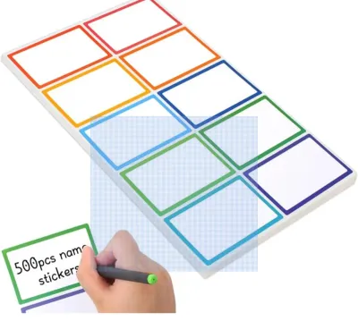 500Pcs Name Labels, 3.5x2.25 inch Blank Nametags, Sticky Name Tags for Whiteboards Locker Fridge School Office Home 10 Colors