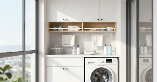 Balcony Laundry Room Organization: 3-in-1 Laundry Drying Storage Solution