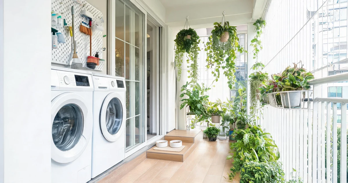 Multi-Purpose Balcony: Laundry, Cleaning, Pets & Plants in One